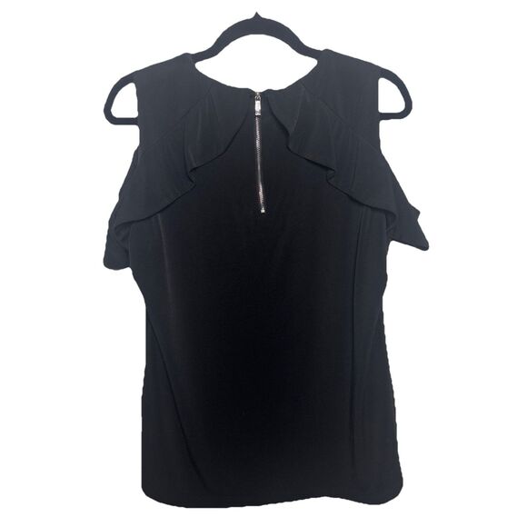 Calvin Klein Womens Blouse L Black Cold Shoulder Ruffle Sleeves Fairygrunge goth - Picture 2 of 7